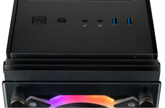 The top panel has dual USB 3.0 ports and audio connectors letting you quickly attach high-speed storage devices